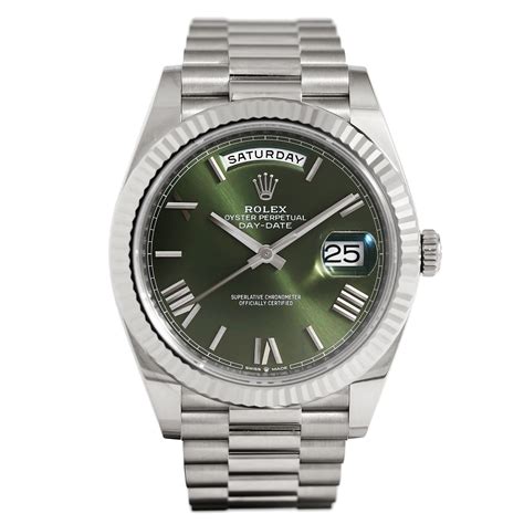 rolex day date white gold green dial